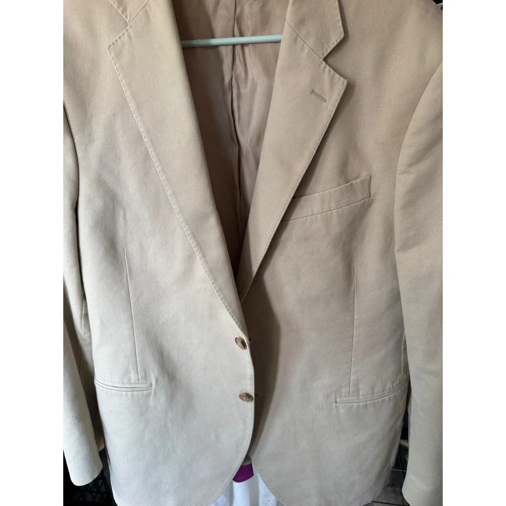 Lands End Mens Khaki Tan 100% Cotton Canvas 2 Button Blazer Sport Coat 42R